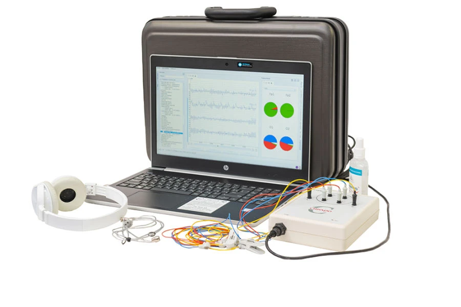 Device for conversion of total electrical activity of the brain into sound of musical range for bioacoustic n