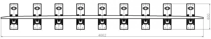 Counter rail of SP850 profile with complete set of pads with stop and fastenings (for SP t. R65 m. 1/11 pr. 2764) project MP380.