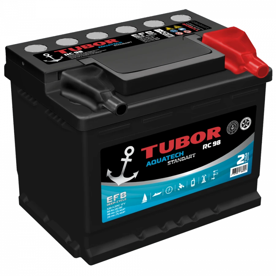 Accumulator battery starter lead-acid TUBOR AQUATECH STANDART 6ST-60.1(0) VL