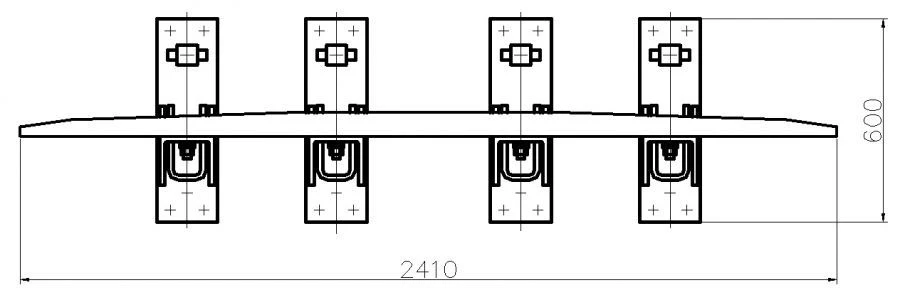 Counter rail of SP850 profile with complete set of pads with stop and fastenings (for SP t. R65 m. 1/6 pr. 2307) project MP380.0