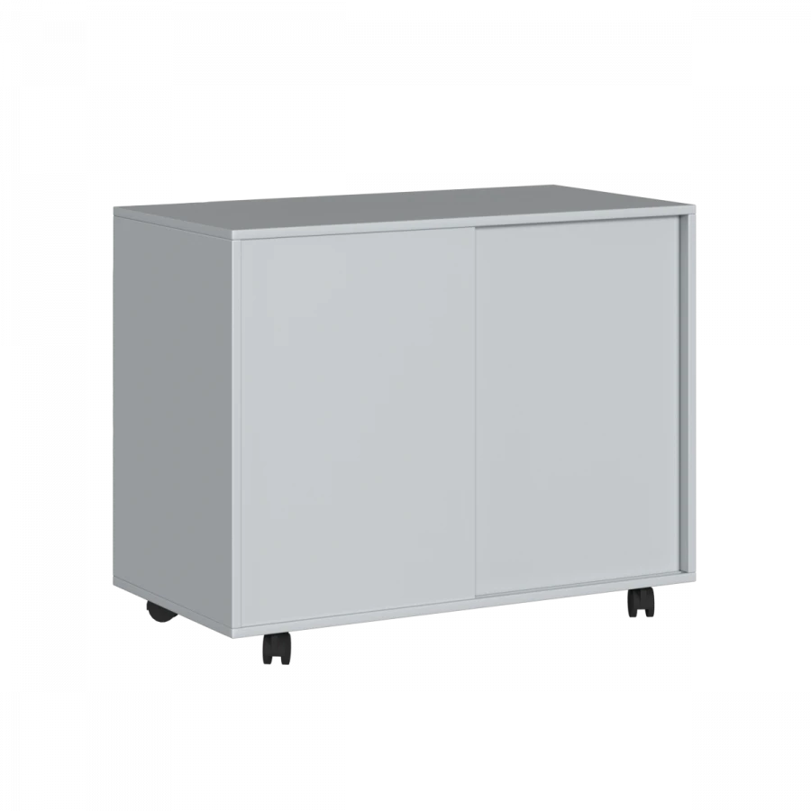 Dresser on wheeled supports, sliding doors.
