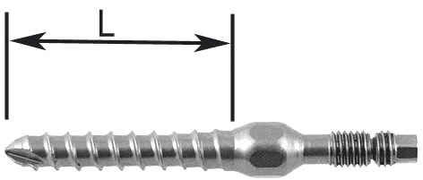 Spinal screw Ø7,0 mm, with thread length from 25 to 60 mm in 5 mm increments, article no. 814.0XX.