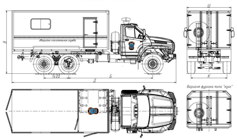 Emergency rescue trucks mod. 5777CK without CMU on the basis of Ural chassis mod. 4320-16, 4320-18, 4320-60, 4320-62, 4320-70, 4