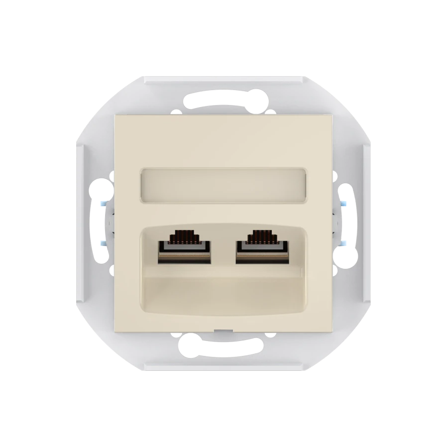 CADUCEUS ALING PRESTIGE Flush-mounted double computer socket with Keystone RJ45 8P8C cat.6 FTP modules, beige, art. 60