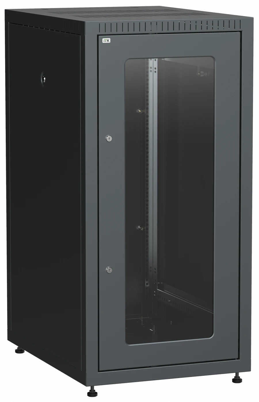 LE05-18U68-GM ITK Cupboard LINEA E 18U 600x800mm doors 2pc glass and metal black.