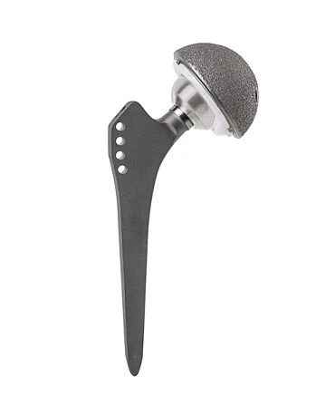Cementless hip prosthesis with metal-polyethylene friction pair