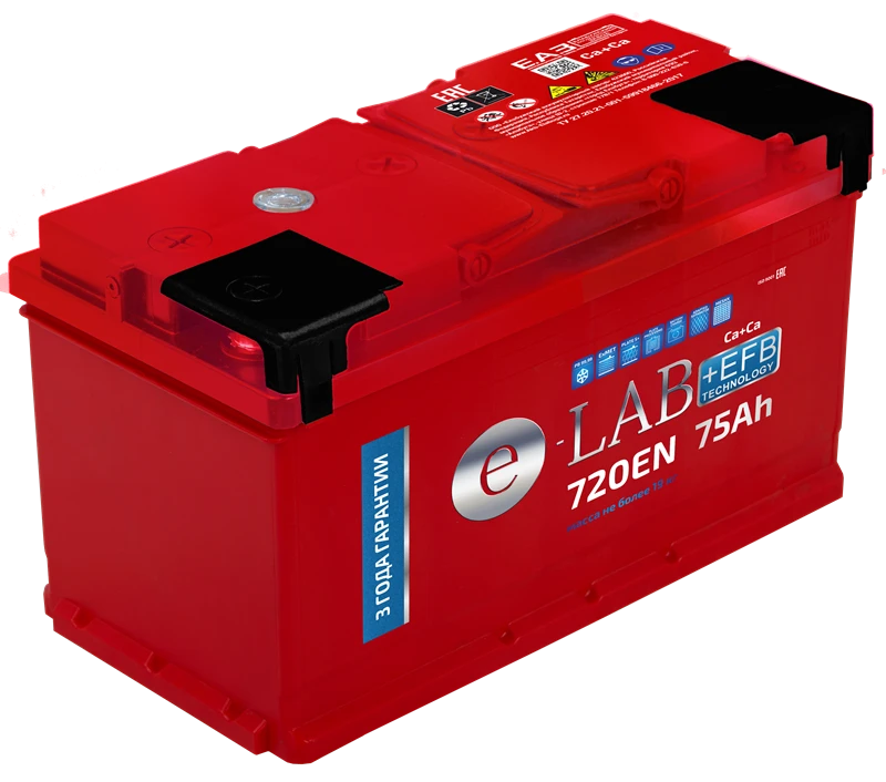 Lead battery for starting piston engines AKB 6ST-75 "ELAB + EFB"
