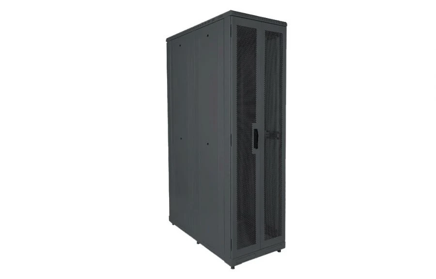 Telecommunication floor standing server cupboard black 19", ??-??-?-?2?-? front perforated, rear perforated double door