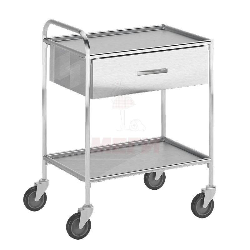 ??548-???(???-5548) Mobile manipulation table made of stainless steel, on wheels, with two stainless steel shelves and a sliding
