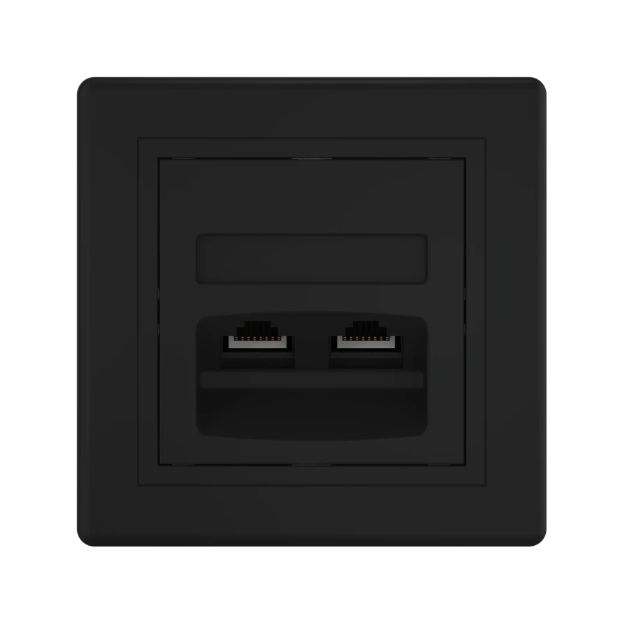 CADUCEUS ALING PRESTIGE Flush-mounted double computer socket with Keystone RJ45 8P8C cat.5e UTP modules, black (soft to
