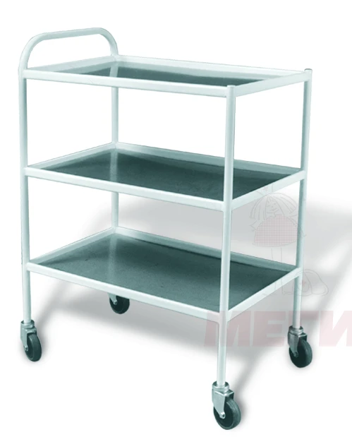 SPp-02-MSK(502-01) Mobile metal treatment table with three glass shelves