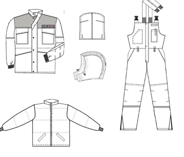 Men's suit (jacket, dungaree) for protection against low temperatures, general industrial contamination and mechanical effects: