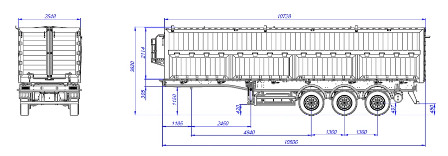 Lift semitrailer type DB3 modification DB3U (with hydraulic pump; tyres Cordiant Professional 385,65R22,5; axle Cespel: AB09, AD