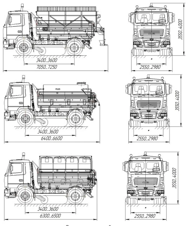 Combined road machine KDM-5550S on the basis of dump truck MAZ 555026