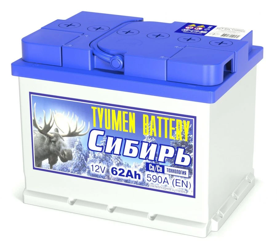 Accumulator lead starter battery TYUMEN BATTERY 6ST-62LR Siberia