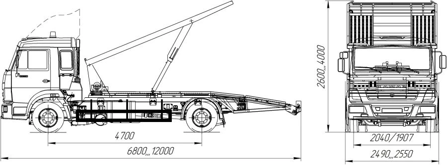 Special recovery vehicle type 3957K, modifications 3957K0, 3957K1, 3957K2, on KAMAZ 4308-G5 chassis.