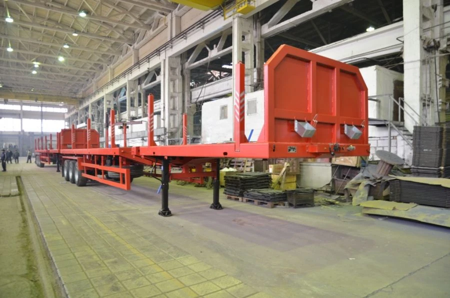 Semitrailer Politrans 94171-060. In design: metal sliding platform with decking, with pneumatic suspension.