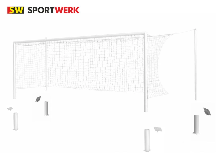Aluminium football goal 5x2 for freely suspended net with installation in embedded cups