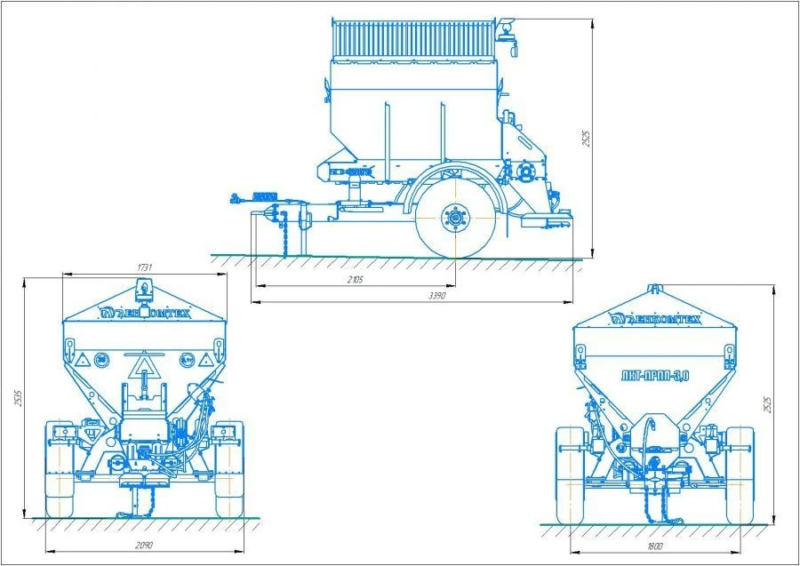 Semi-trailer tractor mounted sand spreader model: LKT-3PRPP (using LKT-P1800.00 axles)