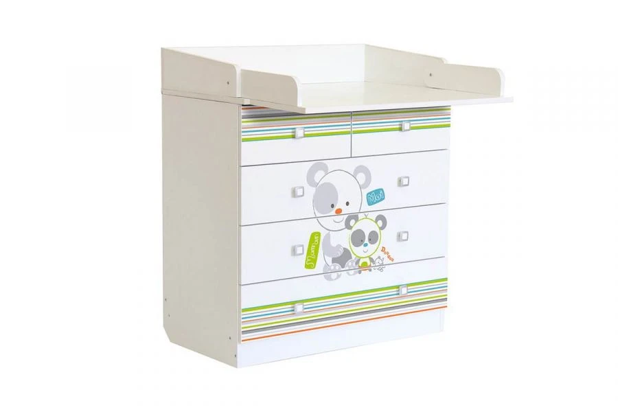 Polini kids Simple 1780 chest of drawers, Pandas, white, article number 0001315.9.4