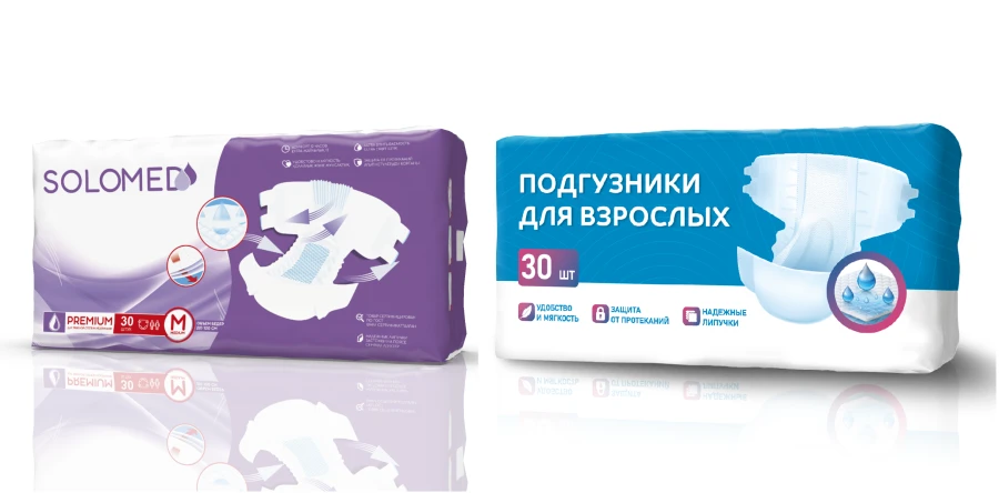 Disposable adult nappies "Premium" according to TU 32.50.50-001-19127789 -2018, size M, 30 pieces. For severe degree of incontin