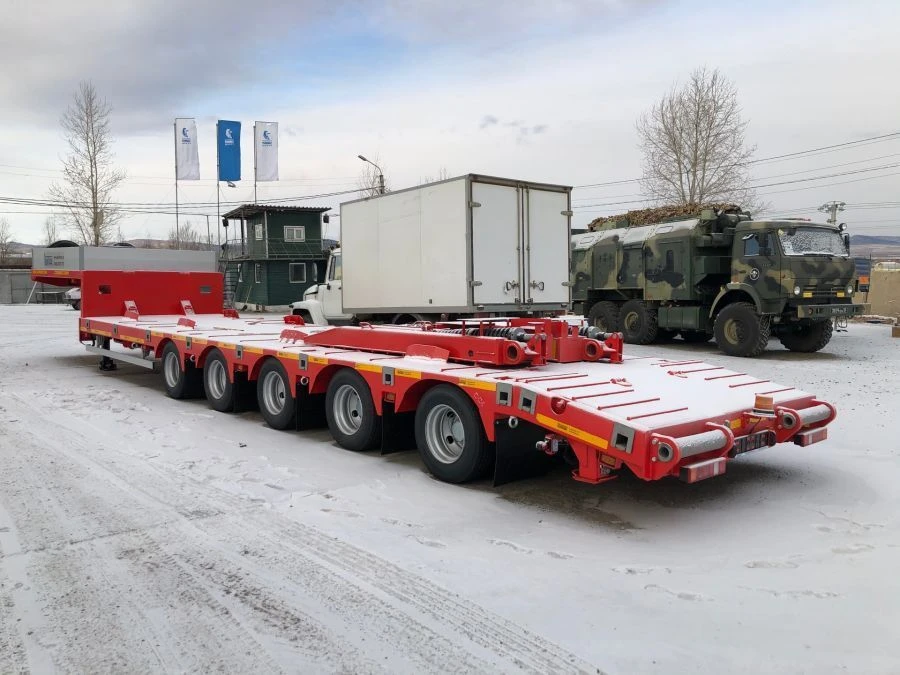 Semitrailer Politrans 9418-030. In design: metal platform with a loading platform, with ladders, with a flatbed in a pedestal.