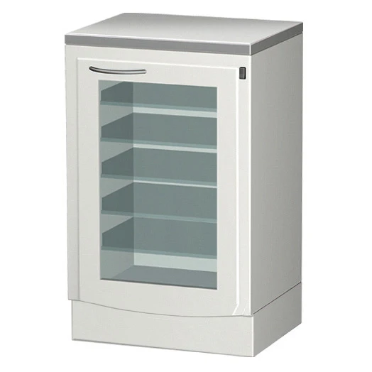 CE 110-2M - medical table and cabinet for storing dental materials with eight sliding shelves, bacteriological irradiator
