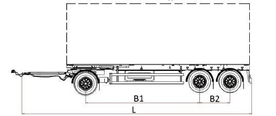 Container trailer type MDO431, modification 878533 on axle MD.?1?2050?12??120?16 (single axle) or on axle MD.?2?1850?12??120.