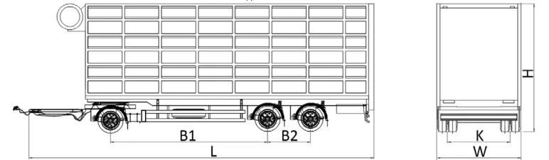 Livestock trailer type MDO432, modification 878568 on axle MD.?2?1850?9??120?13 (double axle) or on axle MD.?1?2050?9??120?13 (s