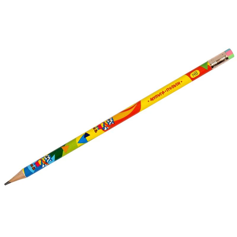 Pencil b/g Multi-Pulti "Adventures of the Raccoon" HB, with flipper, round, sharpened, drawing on the corp. assorted.