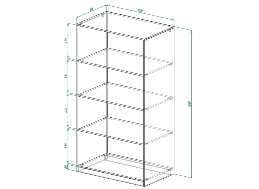 Closet shelf unit with 4 open shelves 1000x600x1850
