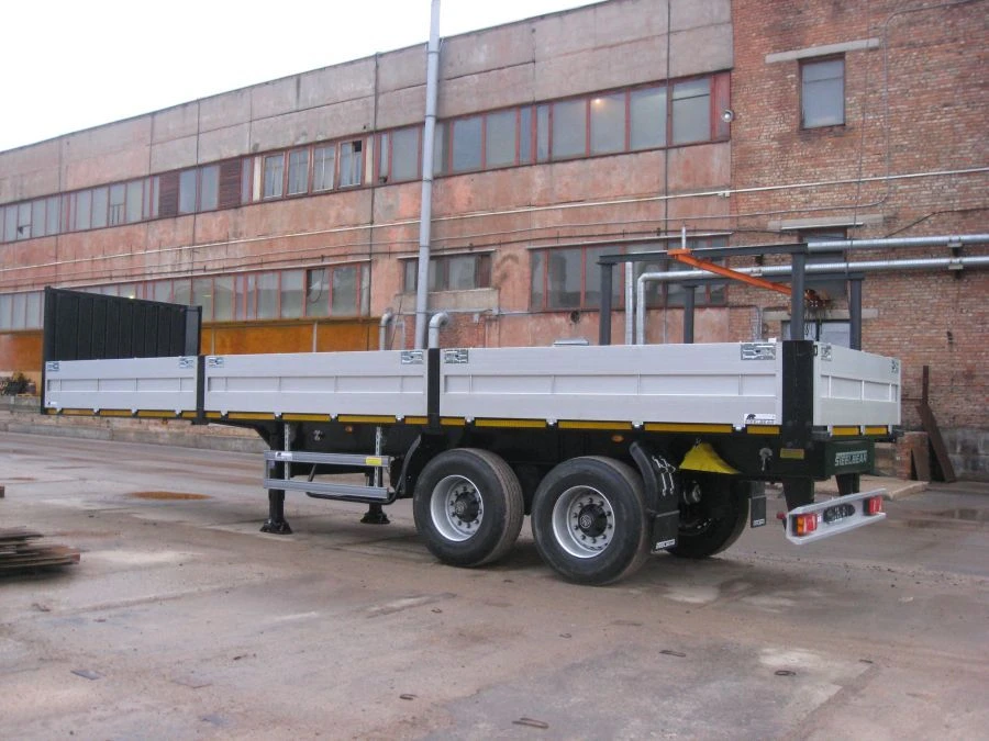 Two-axle semitrailer flatbed trailer model PT-18 of PT-18B modification with axle unit BPW HSFALM 9010-15 V36 61.68.361.147QS, w