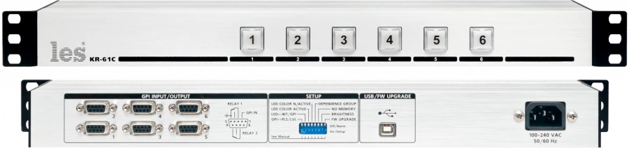 KR-61C - Active control panel. 6 buttons, GPI output/input signals, USB for remote control, built-in PSU.
