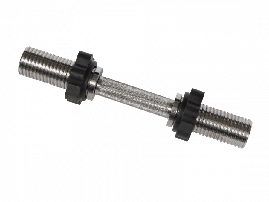 MB-BarM50-M390B Dumbbell bar, chrome-plated, length 390 mm, collapsible, 50 mm threaded bushing, nut lock, rotating handle