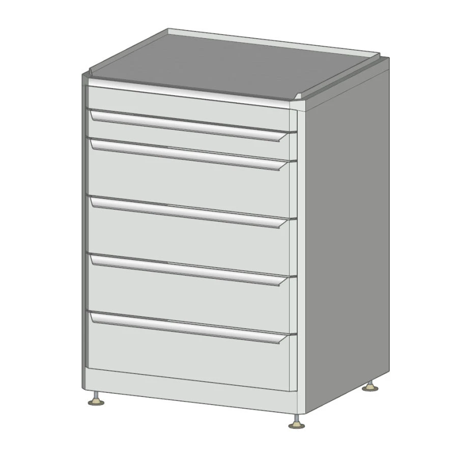 Tool cabinet with 5 drawers on adjustable supports with stainless steel worktop (WxHxH) 625x540x900 mm