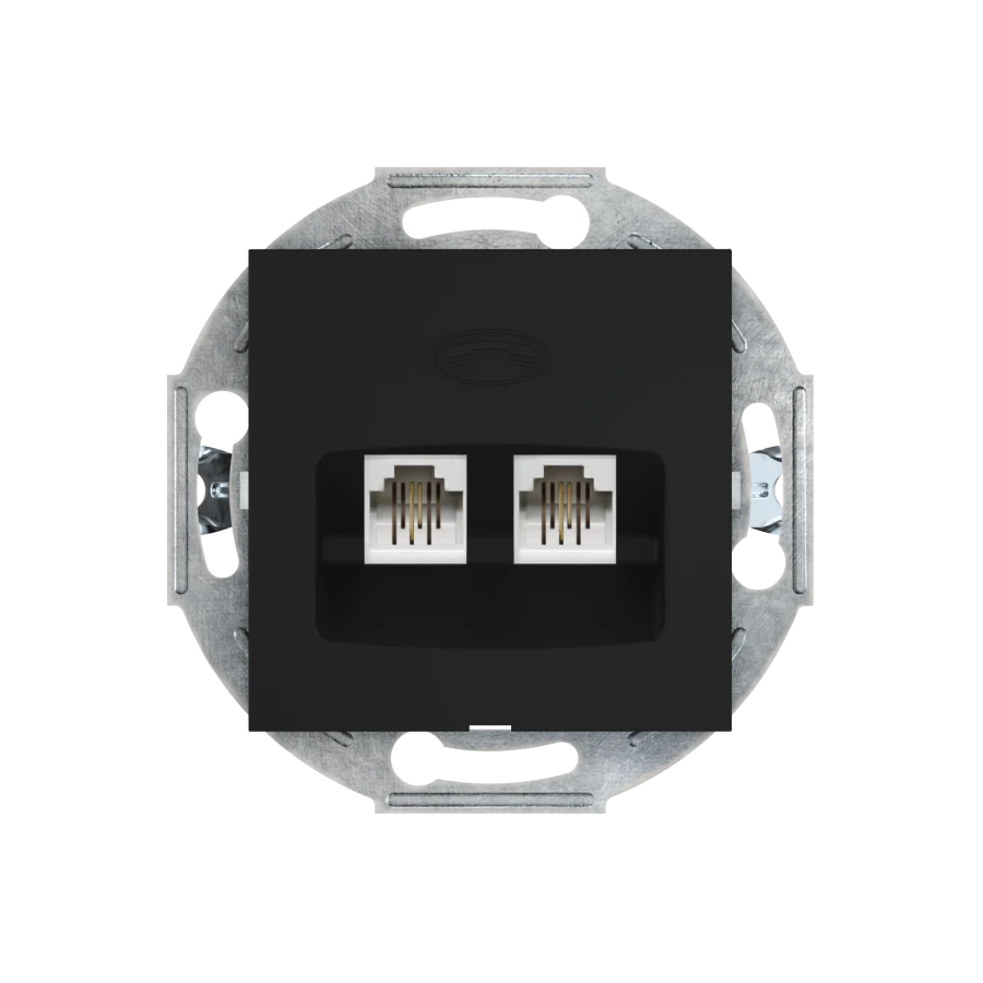 CADUCEUS ALING PRESTIGE Flush-mounted double telephone socket 2xRJ12 6P2C, black (soft touch), art. no. 6011.S (mechanism). 6011
