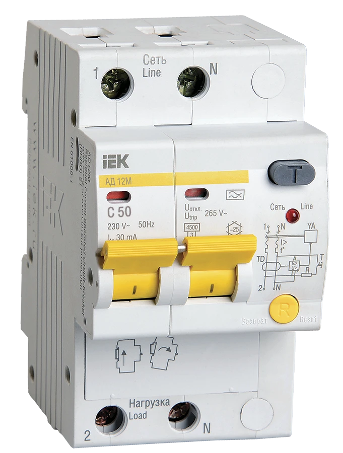 Differential circuit breaker AD12M 2P C50 30mA IEK