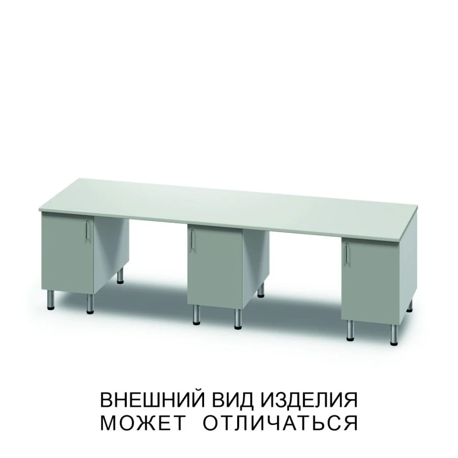 Three-drawer desk with swinging doors