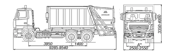 Garbage truck BM-7028-52 on chassis MAZ 5N33 of modifications 6312C3, 631226