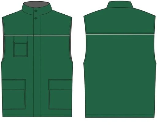 Men's insulated waistcoat for protection against general industrial pollution made of cotton-polyester fabrics with oil and wate
