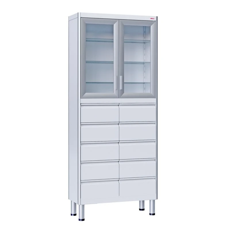 SHM-02-"MSC" (MSC-7652.12) Two-section medical cabinet, two-leaf, made of aluminium profile and carbon steel, with glass.