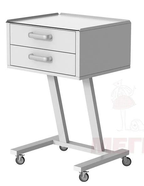 ??547-02-???(???-547-02) Mobile metal manipulation table for dentist, on wheels, with two drawers.