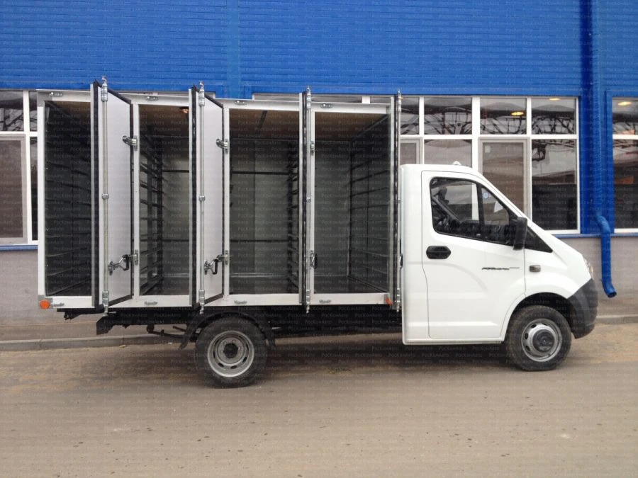 Vans for transporting bakery products type 2790A modifications: 2790A-0000010-22 on the basis of chassis and T/S GAZ Gazelle Ne