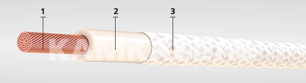 Flexible power wires with copper conductors with rubber insulation made of organosilicon rubber with glass fibre braid, impregna