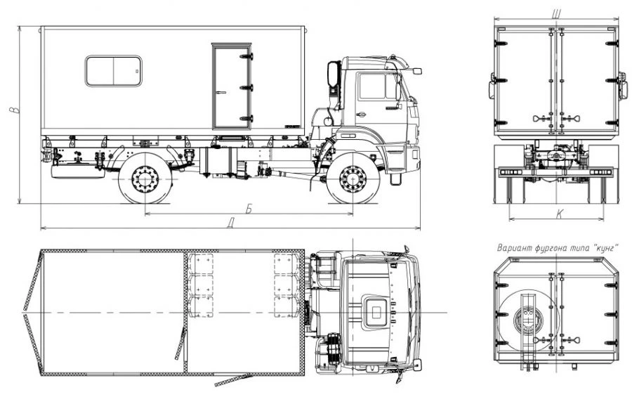 Truck trucks mod. 9723BF without CMU on the basis of KAMAZ chassis mod. 43265-D5