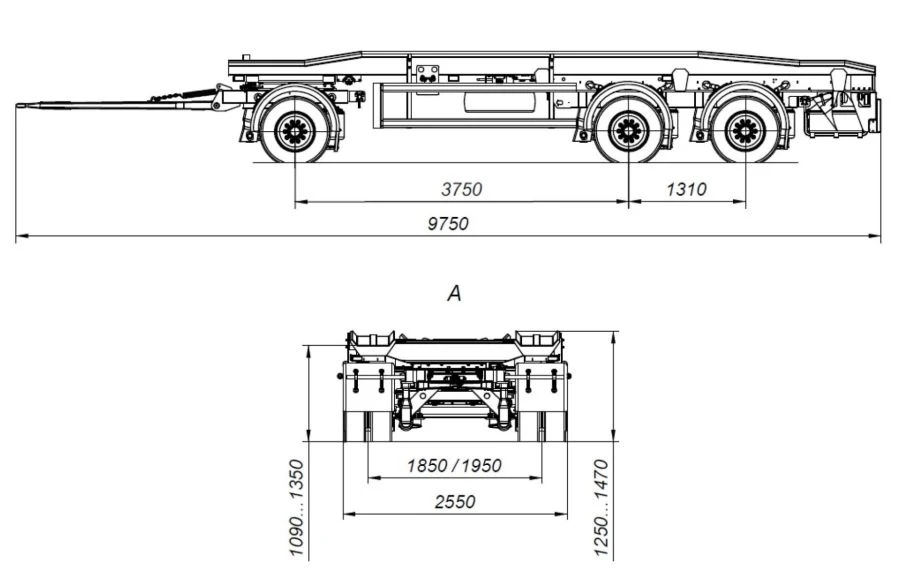 Three-axle container trailer AM8454-11A with axles PLANT 1204-2410002 with payload capacity of 12 tonnes