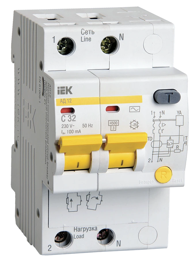 Differential circuit breaker AD12 2P 32A 100mA IEK