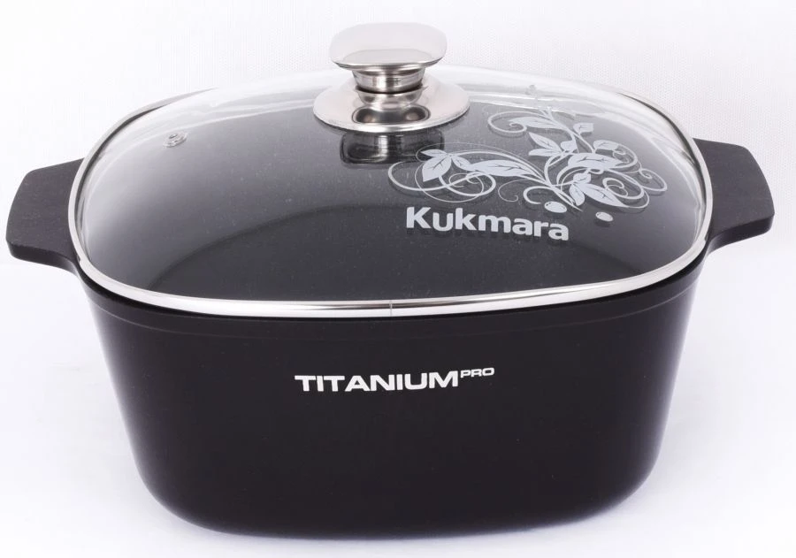 Cast aluminium 5,5L saucepan (with non-stick coating) TM Kukmara, with glass lid, "Titanium Pro" line