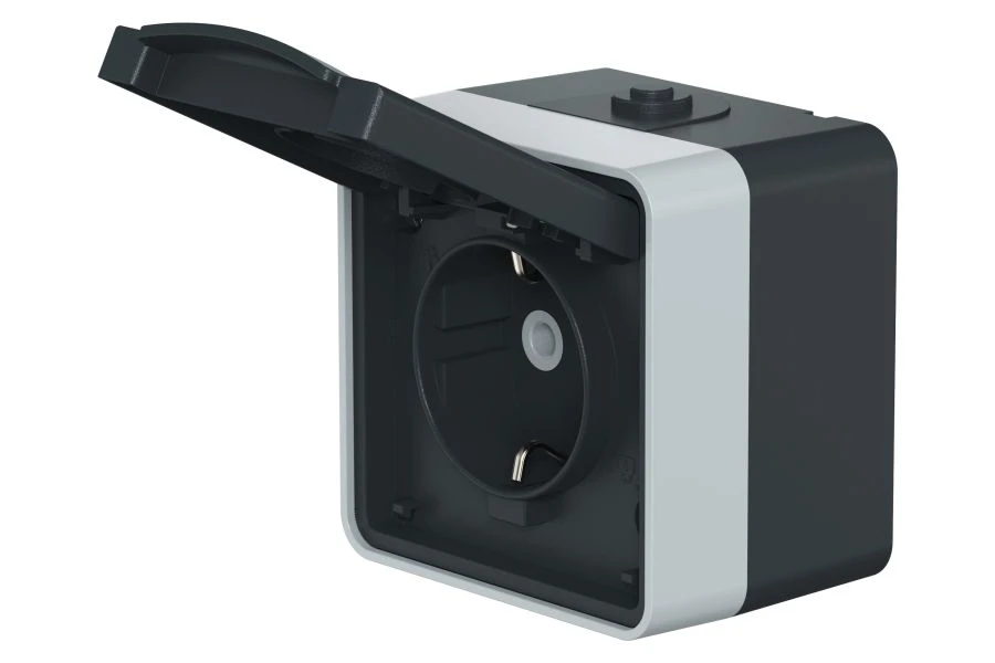 CADUCEUS ALING Protecta Receptacle for open wiring, earthed, with plastic base and cover 16A, 250V~, IP55, anthracite