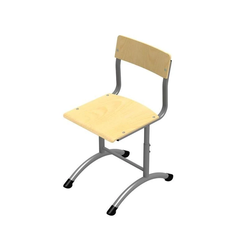 Student chair on round tube with plywood seat and backrest